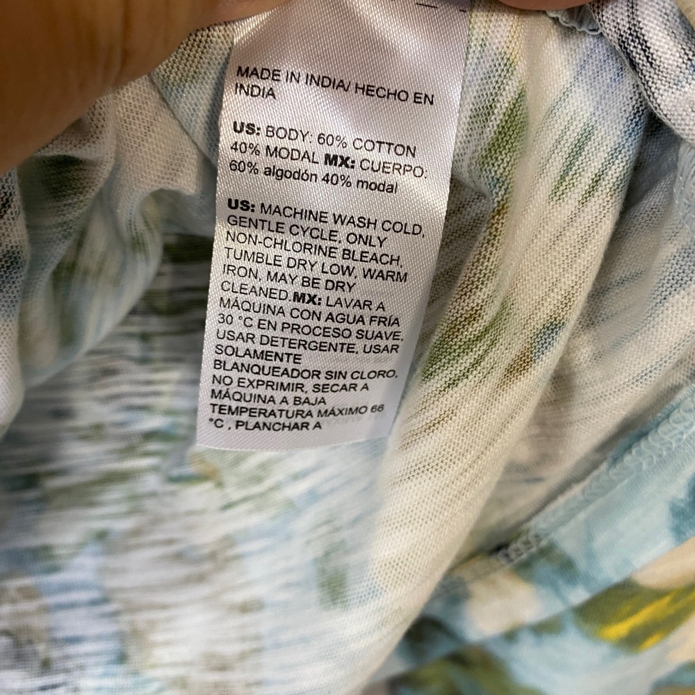 Chicos Womens Size 1 US M Blue Green Abstract Watercolor V-Neck Long Sleeve Top - Picture 8 of 8